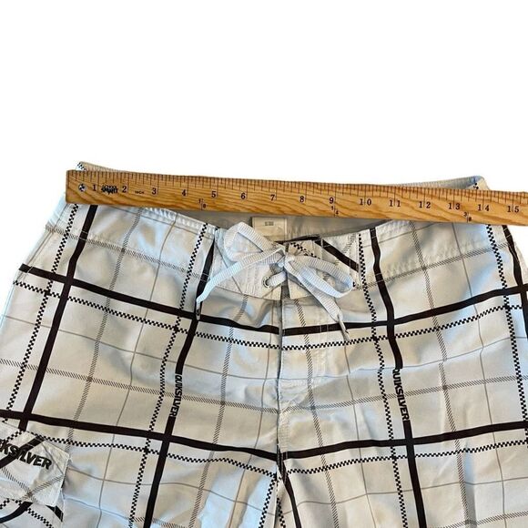 Quiksilver Mens White Cream Brown Plaid Surf Beach Boardshorts Size 31 - Picture 4 of 7